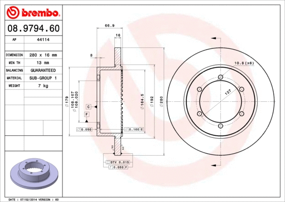 08.9794.60 BREMBO Тормозной диск (фото 1)