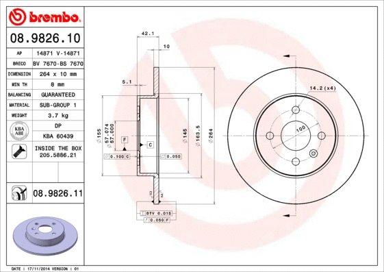 08.9826.10 BREMBO Тормозной диск (фото 1)