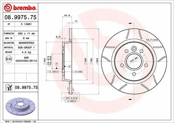 08.9975.75 BREMBO Тормозной диск (фото 1)