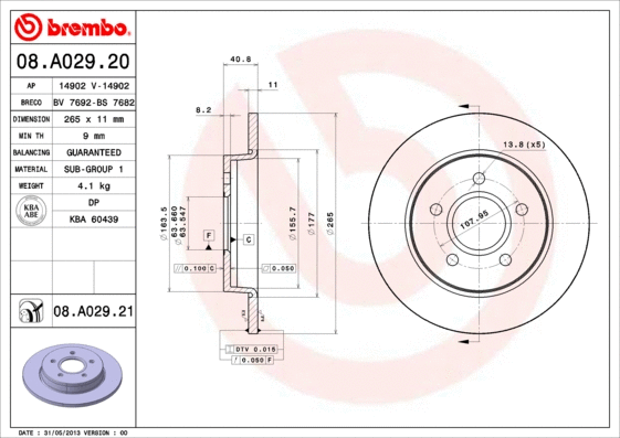 08.A029.21 BREMBO Тормозной диск (фото 1)