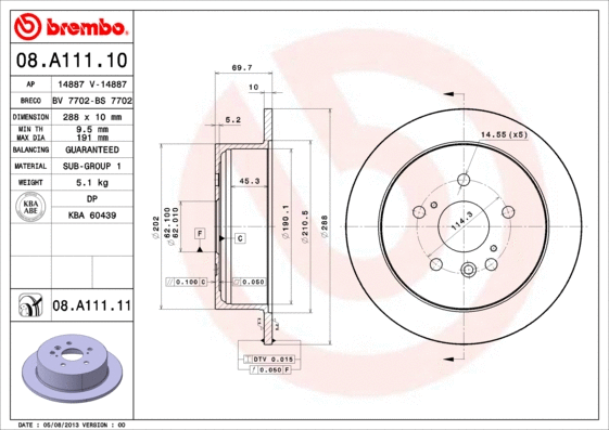 08.A111.10 BREMBO Тормозной диск (фото 1)