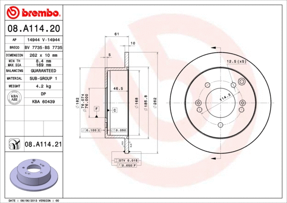 08.A114.20 BREMBO Тормозной диск (фото 1)