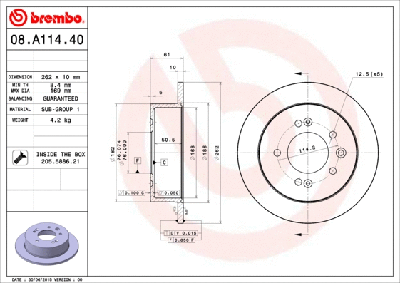 08.A114.40 BREMBO Тормозной диск (фото 1)