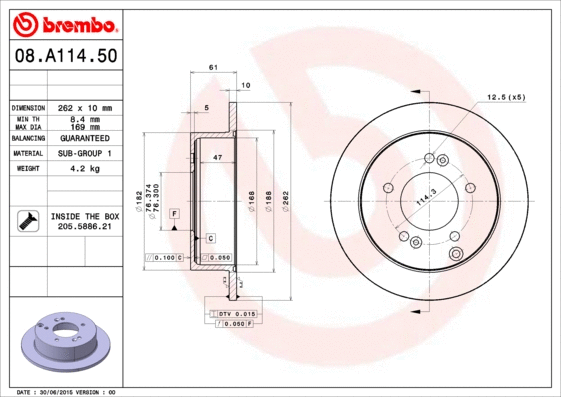08.A114.50 BREMBO Тормозной диск (фото 1)