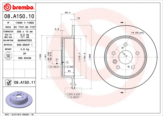 08.A150.10 BREMBO Тормозной диск (фото 1)