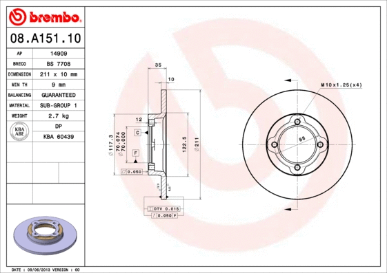 08.A151.10 BREMBO Тормозной диск (фото 1)