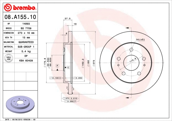 08.A155.10 BREMBO Тормозной диск (фото 1)