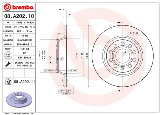 08.A202.11 BREMBO Тормозной диск (фото 1)