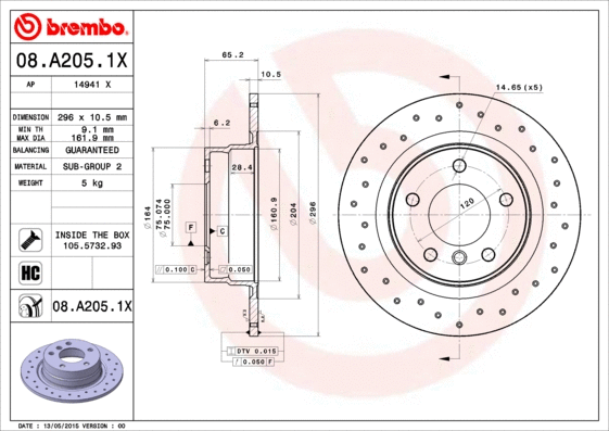 08.A205.1X BREMBO Тормозной диск (фото 1)