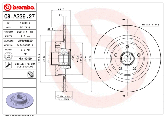 08.A239.27 BREMBO Тормозной диск (фото 1)