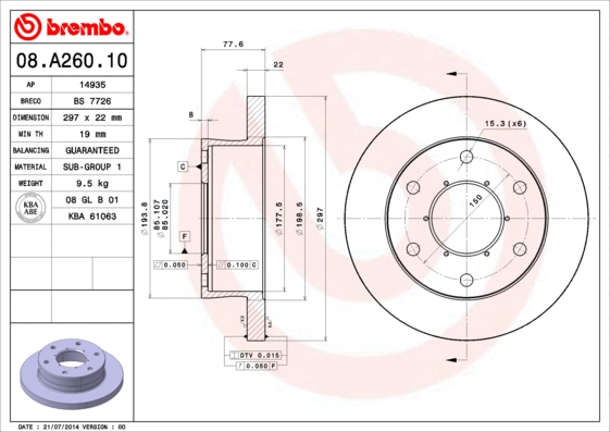 08.A260.10 BREMBO Тормозной диск (фото 1)