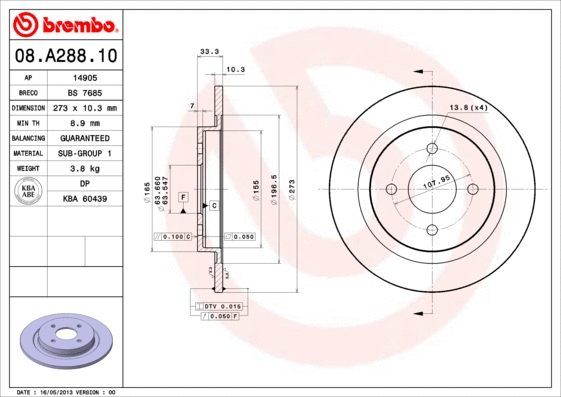 08.A288.10 BREMBO Тормозной диск (фото 1)