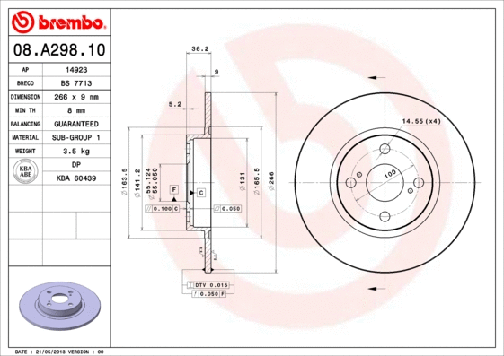 08.A298.10 BREMBO Тормозной диск (фото 1)