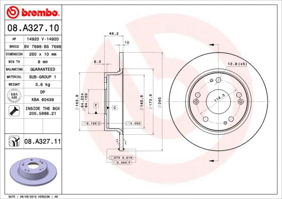 08.A327.10 BREMBO Тормозной диск (фото 1)