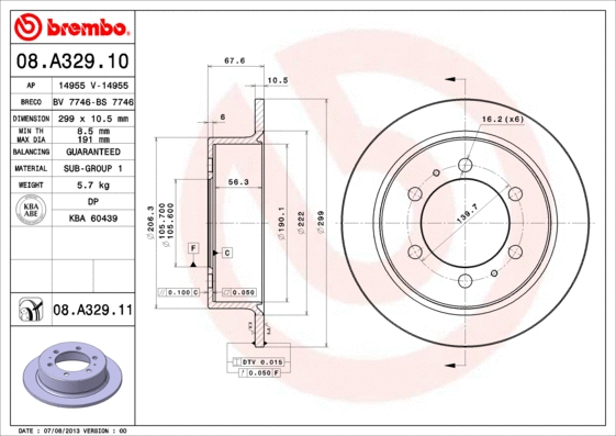 08.A329.11 BREMBO Тормозной диск (фото 1)