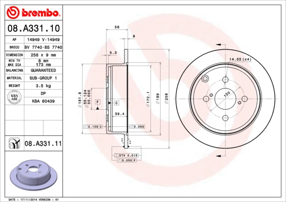 08.A331.10 BREMBO Тормозной диск (фото 1)