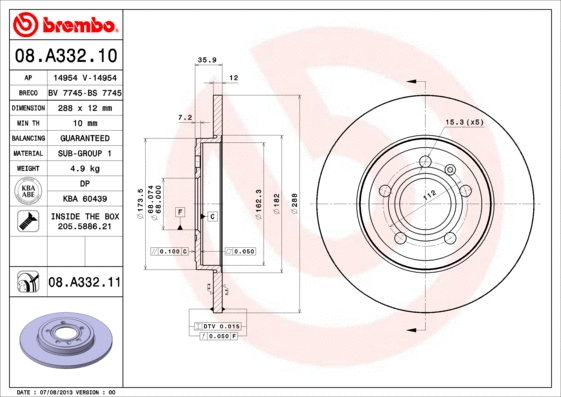 08.A332.10 BREMBO Тормозной диск (фото 1)