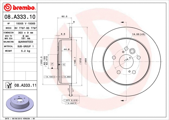 08.A333.10 BREMBO Тормозной диск (фото 1)