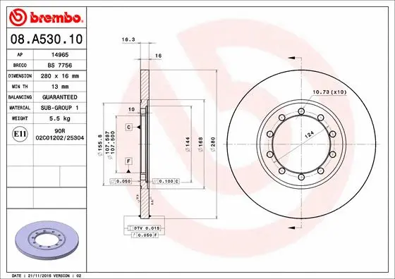 08.A530.10 BREMBO Тормозной диск (фото 1)