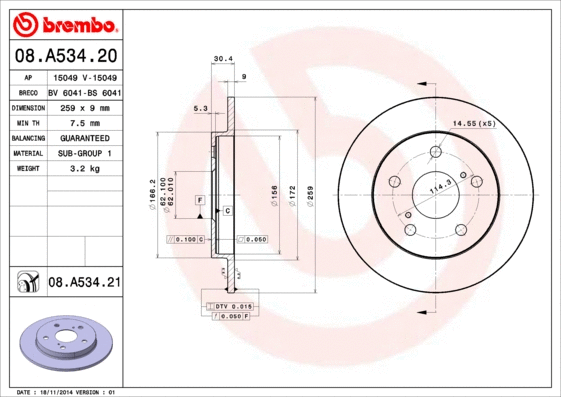 08.A534.20 BREMBO Тормозной диск (фото 1)