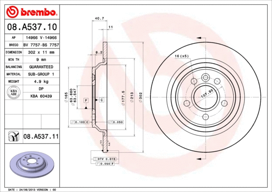08.A537.10 BREMBO Тормозной диск (фото 1)