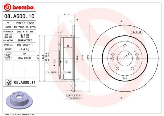08.A600.10 BREMBO Тормозной диск (фото 1)