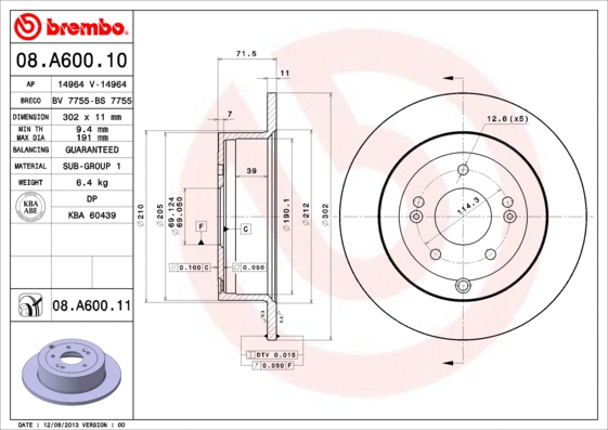 08.A600.11 BREMBO Тормозной диск (фото 1)