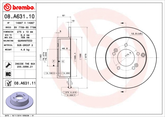 08.A631.10 BREMBO Тормозной диск (фото 1)