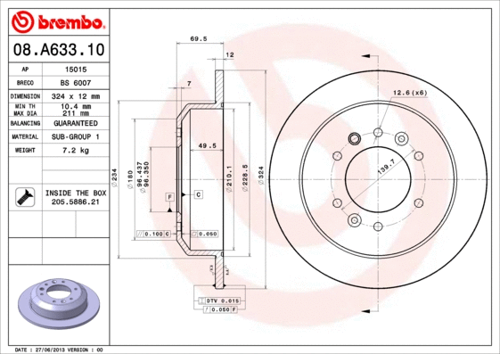 08.A633.10 BREMBO Тормозной диск (фото 1)