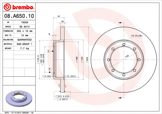 08.A650.10 BREMBO Тормозной диск (фото 1)