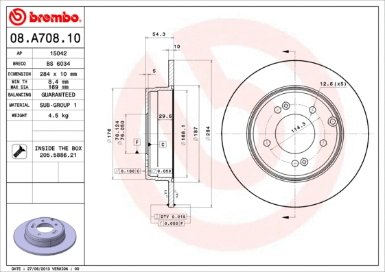 08.A708.10 BREMBO Тормозной диск (фото 1)