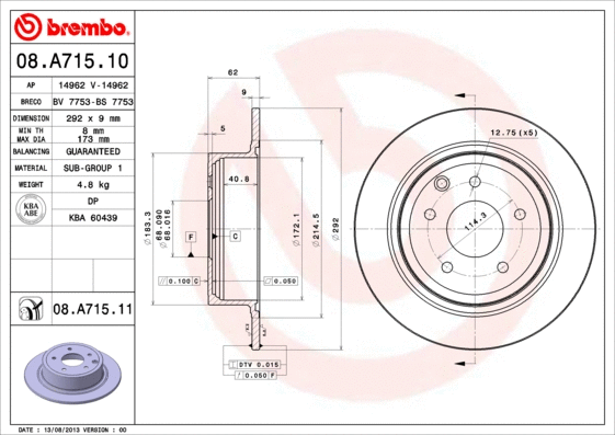 08.A715.10 BREMBO Тормозной диск (фото 1)