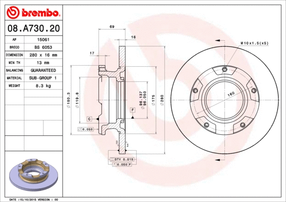 08.A730.20 BREMBO Тормозной диск (фото 1)