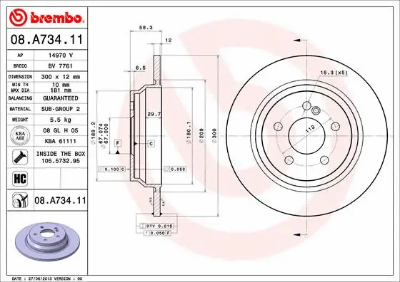 08.A734.11 BREMBO Тормозной диск (фото 1)