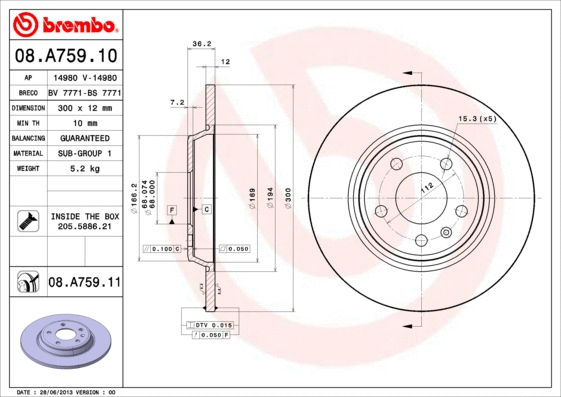 08.A759.10 BREMBO Тормозной диск (фото 1)