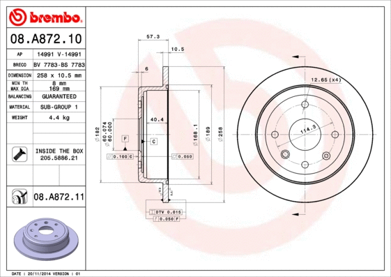 08.A872.10 BREMBO Тормозной диск (фото 1)