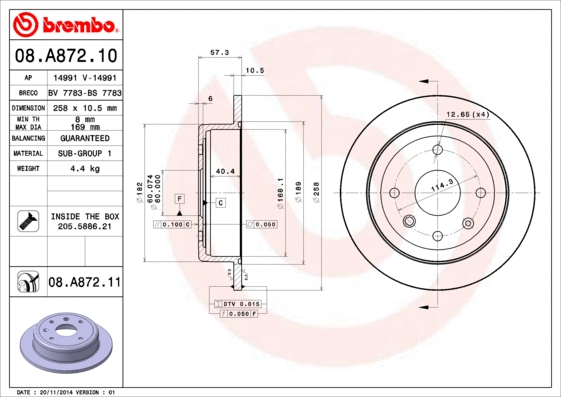 08.A872.11 BREMBO Тормозной диск (фото 1)