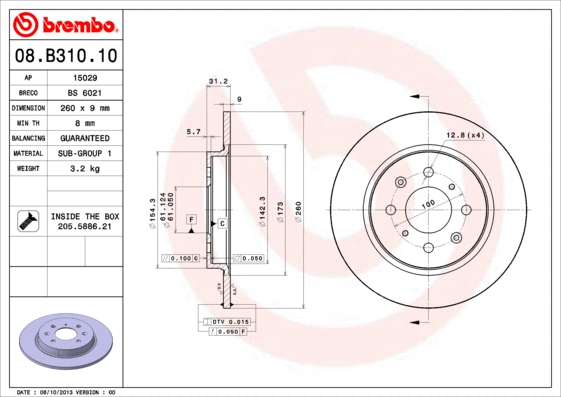 08.B310.10 BREMBO Тормозной диск (фото 1)