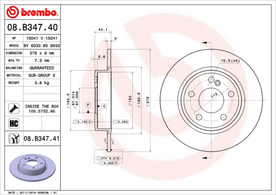 08.B347.40 BREMBO Тормозной диск (фото 1)
