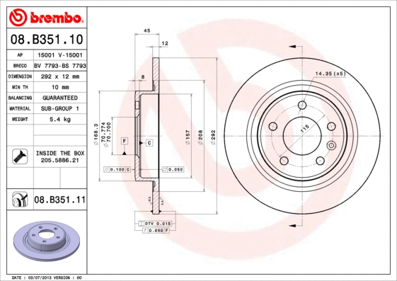 08.B351.11 BREMBO Тормозной диск (фото 1)