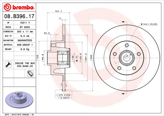 08.B396.17 BREMBO Тормозной диск (фото 1)