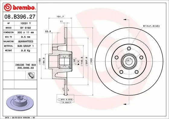 08.B396.27 BREMBO Тормозной диск (фото 1)