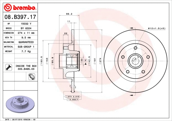 08.B397.17 BREMBO Тормозной диск (фото 1)