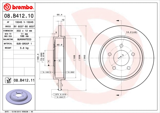 08.B412.11 BREMBO Тормозной диск (фото 1)