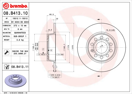 08.B413.10 BREMBO Тормозной диск (фото 1)