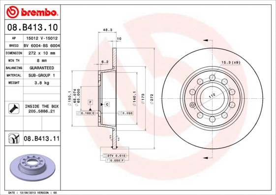 08.B413.11 BREMBO Тормозной диск (фото 1)