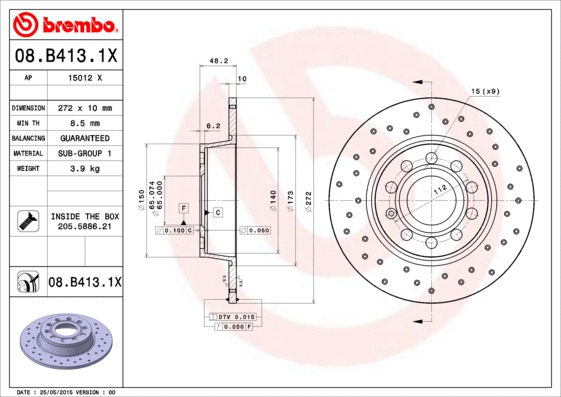 08.B413.1X BREMBO Тормозной диск (фото 1)