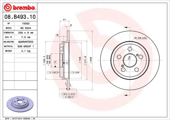 08.B493.10 BREMBO Тормозной диск (фото 1)