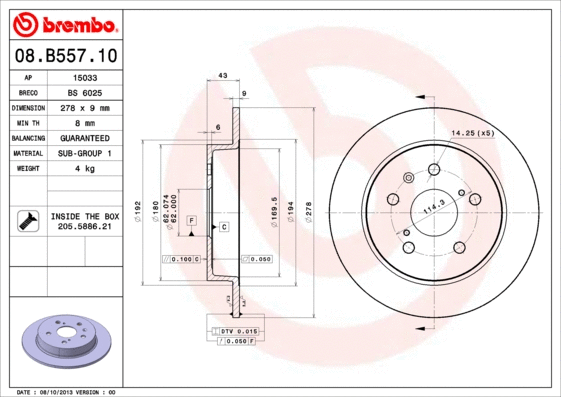 08.B557.10 BREMBO Тормозной диск (фото 1)