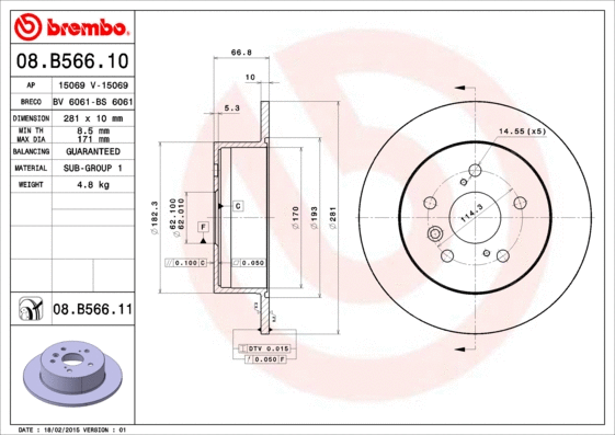 08.B566.11 BREMBO Тормозной диск (фото 1)